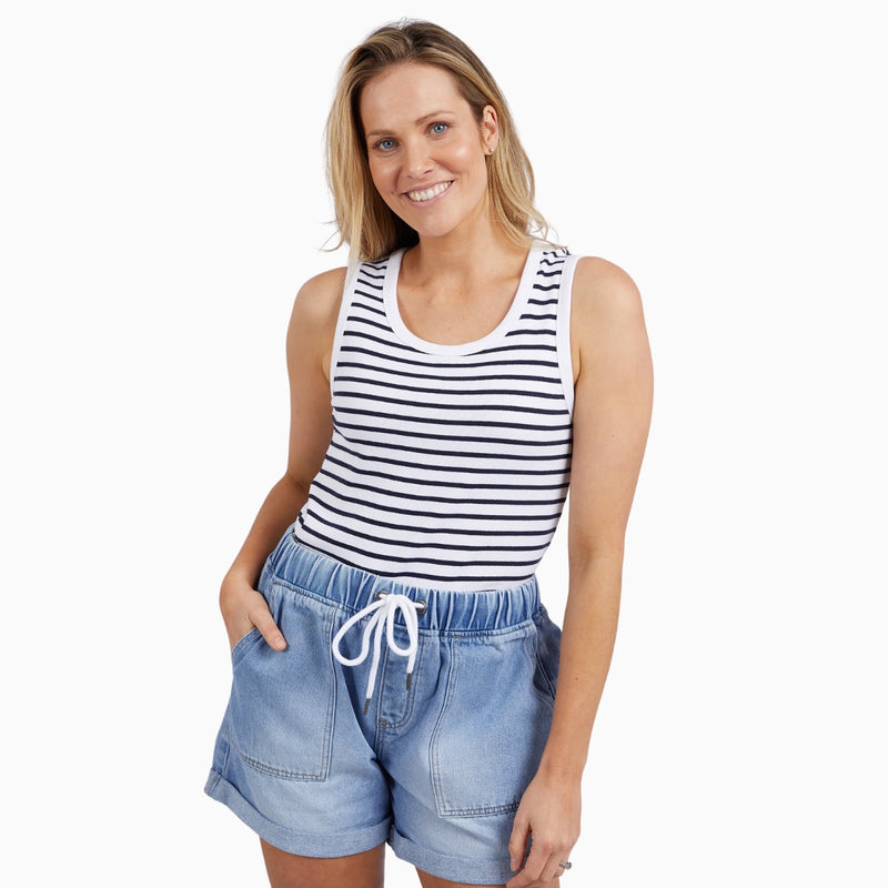 Indra Stripe Singlet Tank by Elm in a navy and white stripe