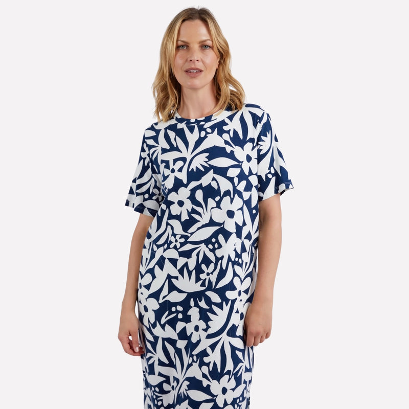 Elm Stencil Tee Dress (Navy)