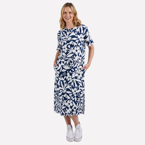 Elm Stencil Tee Dress (Navy)