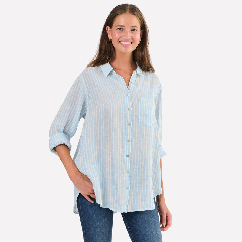 Classic Linen Shirt (Blue/White Stripes)