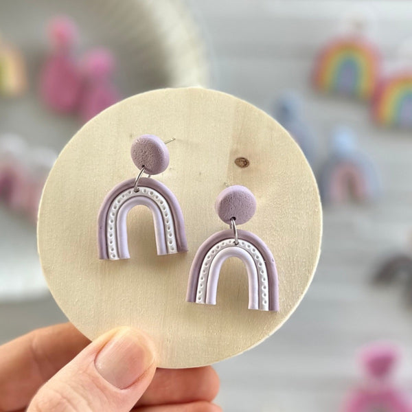 Fearless & Wild Rainbow Earrings in Lilac and White