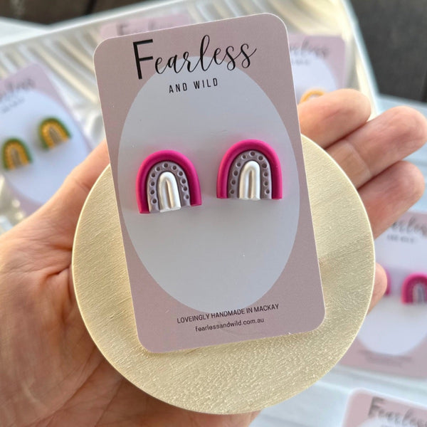 Fearless & Wild Rainbow Stud Earrings in pink, lilac and white
