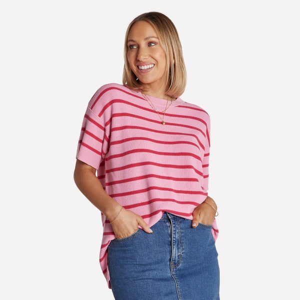 Jasper Stripe Knitted Tee with pink and red stripes