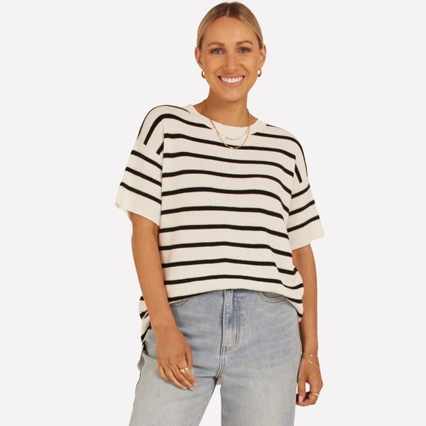 Jasper Stripe Knitted Tee with black and white stripes