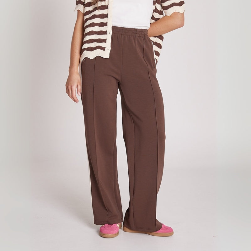Noah Wide Leg Pants (Chocolate/Cream Stripe)