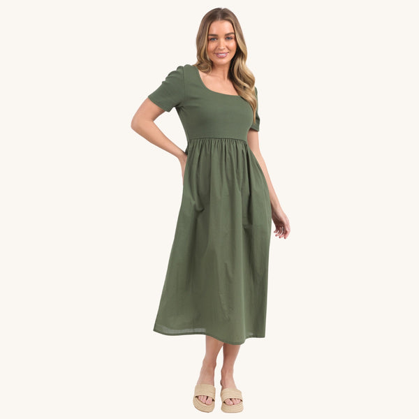 Foxwood Ella Cotton Dress in a khaki colour