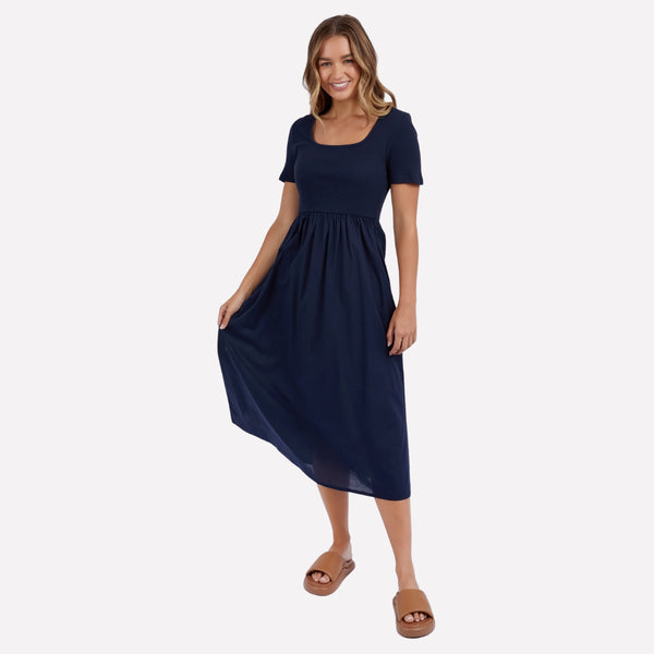 Foxwood Ella Cotton Dress in Navy