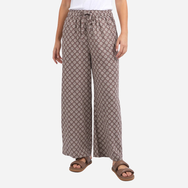 Foxwood Lui Geo Pants in a brown and cream geo print.