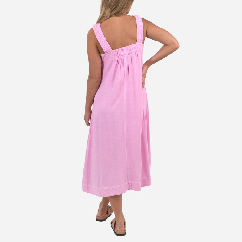 Back view of the dress - features an elasticated panel on the back