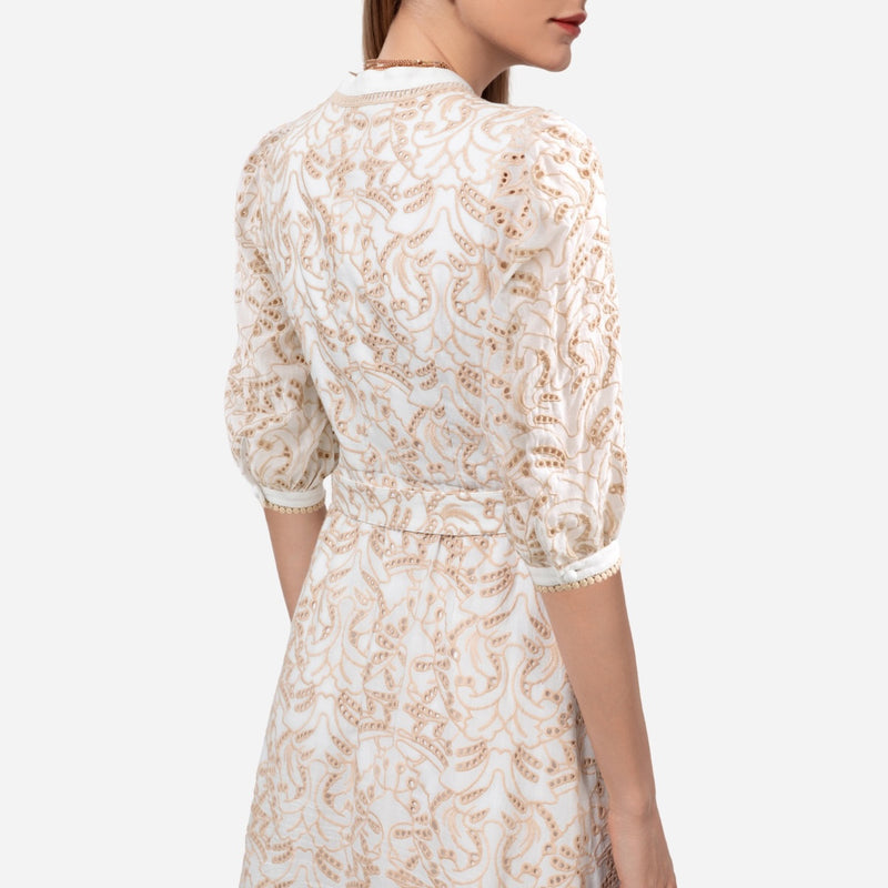 Naomi Lace Midi Dress (Beige)