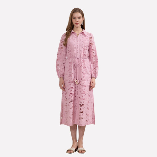 Rosie Embroidered Midi Dress (Chalk Pink)