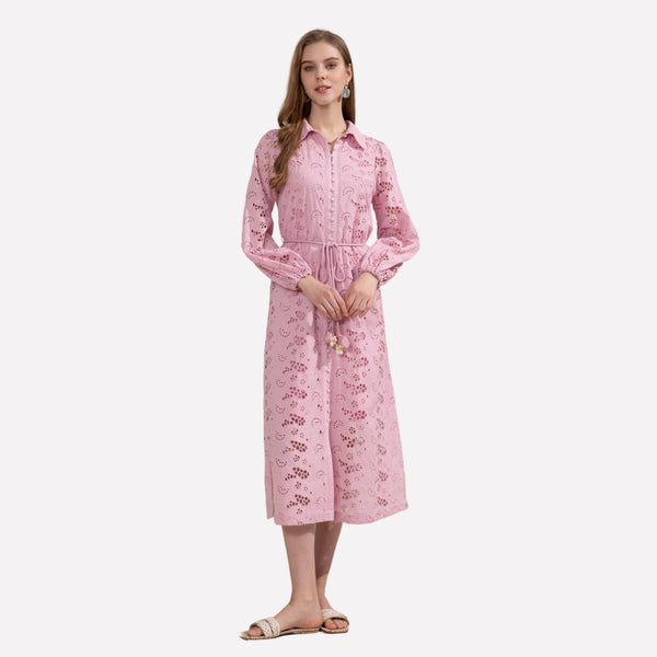 Rosie Embroidered Midi Dress (Chalk Pink)