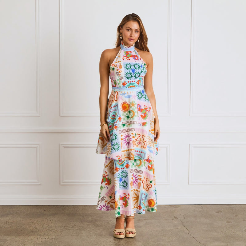 Our stunning Audrey Maxi Dress is available in an exclusive Zodiac Print.