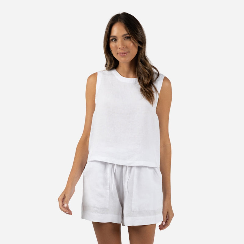 Evita Linen Top by Humidity in white