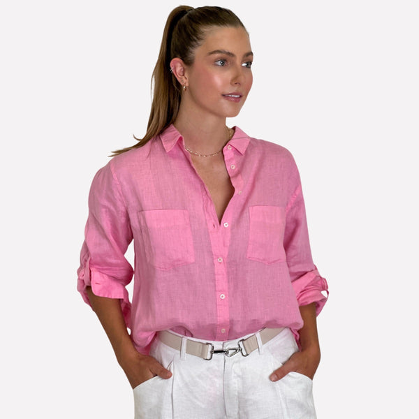 Hut Boyfriend Linen Shirt (Pink)