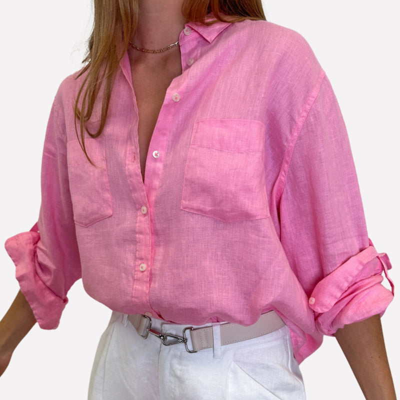 Hut Boyfriend Linen Shirt (Pink)