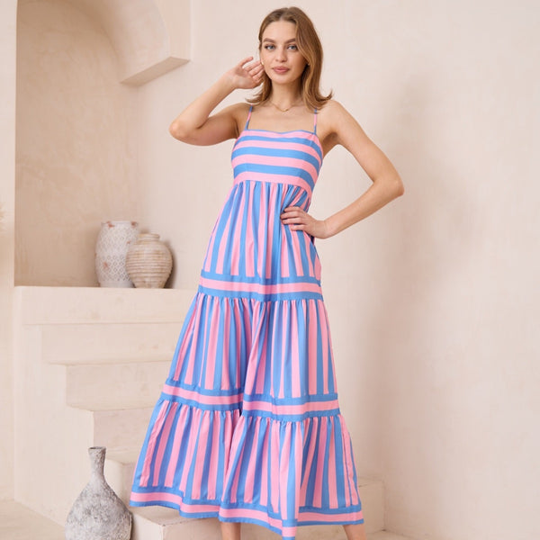 Aimee Maxi Dress (Pink/Blue Stripe)