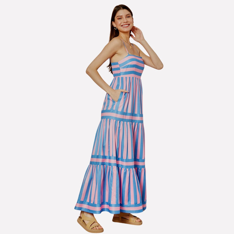 Aimee Maxi Dress (Pink/Blue Stripe)