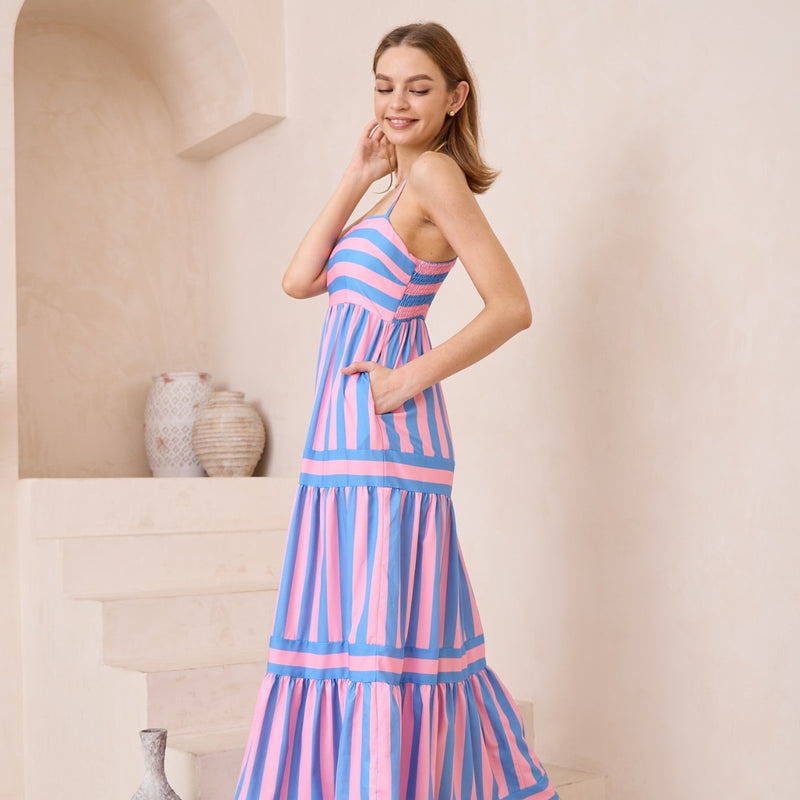 Aimee Maxi Dress (Pink/Blue Stripe)