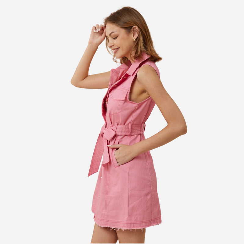 Ashlynn Denim Dress (Dark Pink)