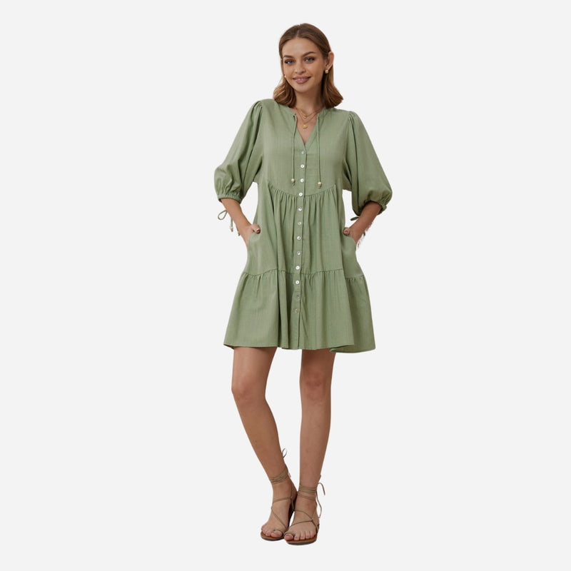 Blake Badydoll Dress in a sage green colour