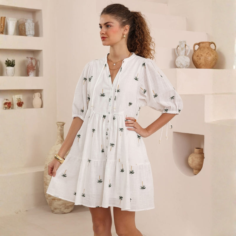Blake Dress (White/Palm)