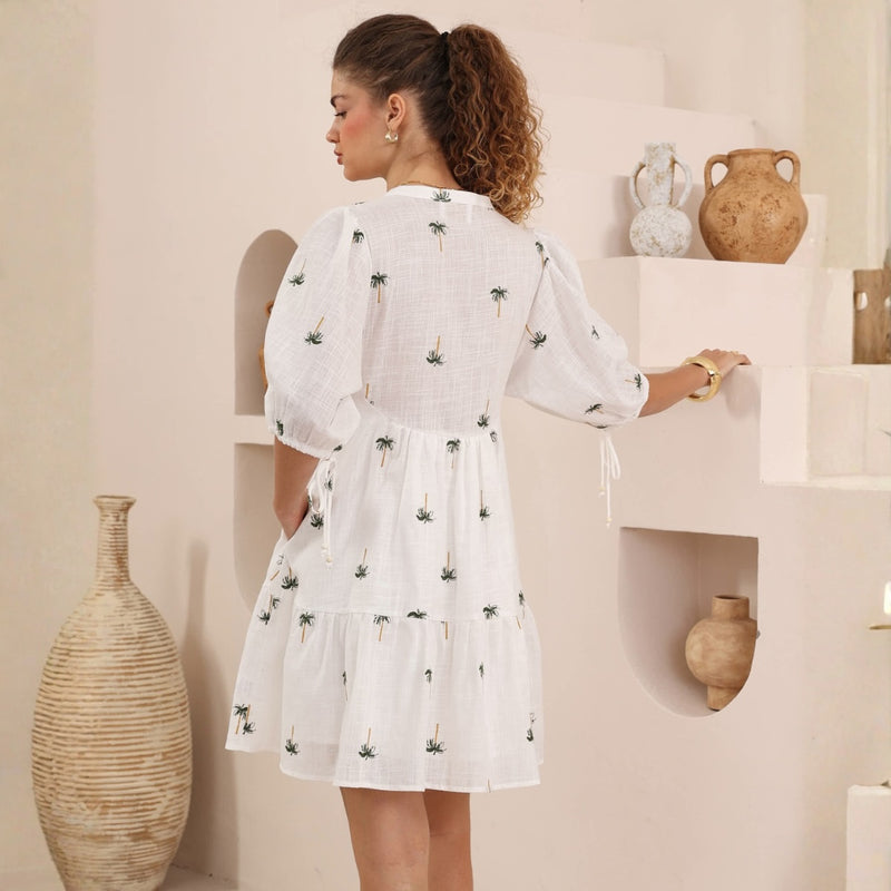 Blake Dress (White/Palm)