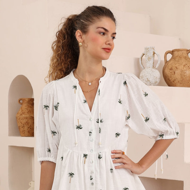 Blake Dress (White/Palm)