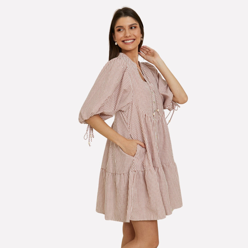 Blake Stripe Dress (Terracotta)