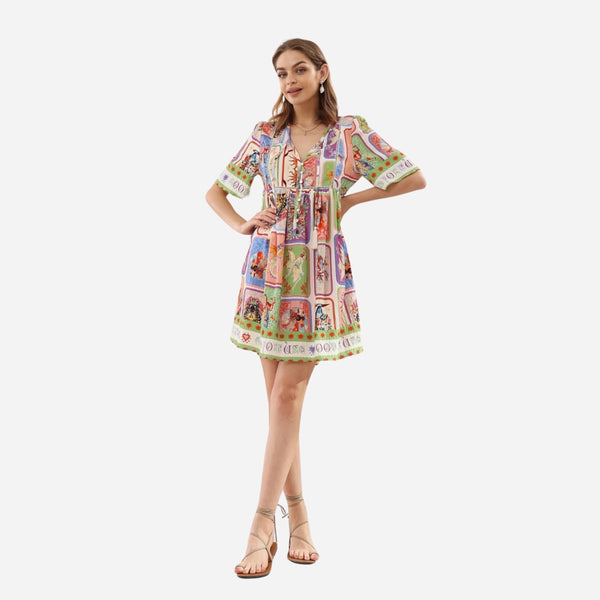 Edwina Babydoll Dress in a Dominica print