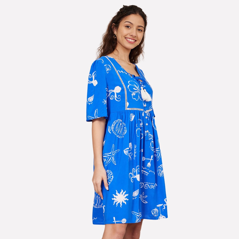 Edwina Tropical Dress (Blue)