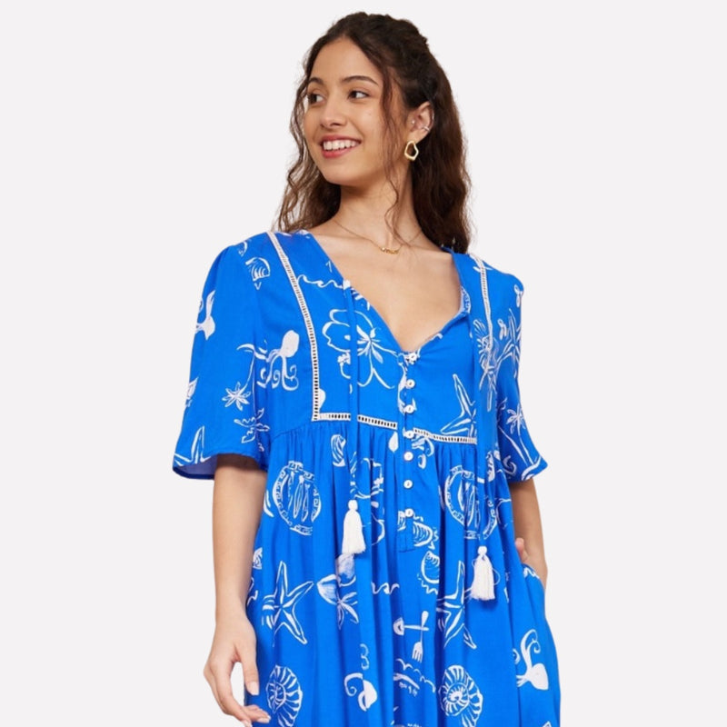 Edwina Tropical Dress (Blue)
