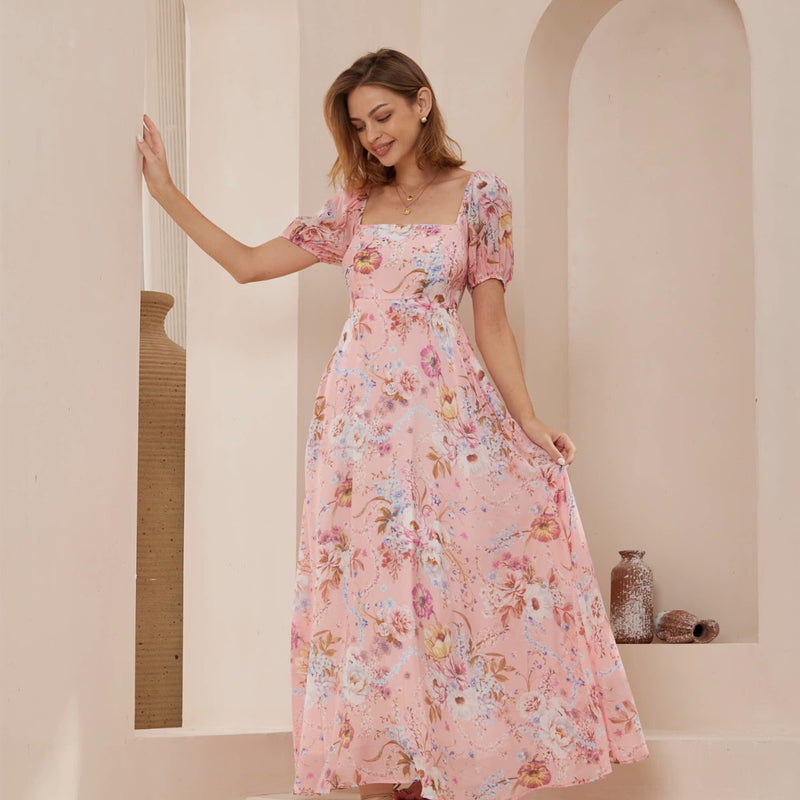 Katia Maxi Dress in a divine pink floral print