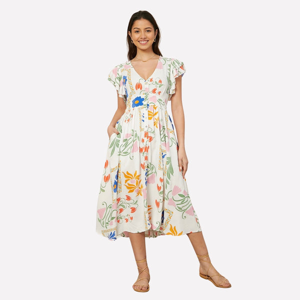 Kiani Floral Midi Dress has a gorgeous floral print with a cream coloured base.