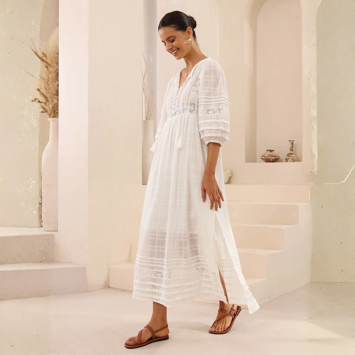 Mabel White Lace Maxi Dress – LUNAMAY