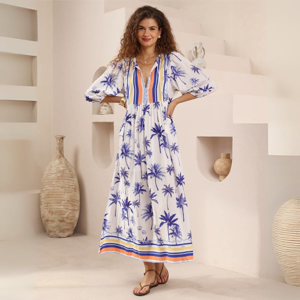 Santi Maxi Dress (Blue Palm)