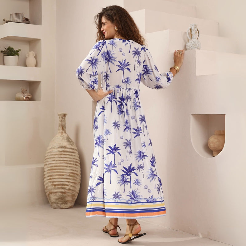 Santi Maxi Dress (Blue Palm)