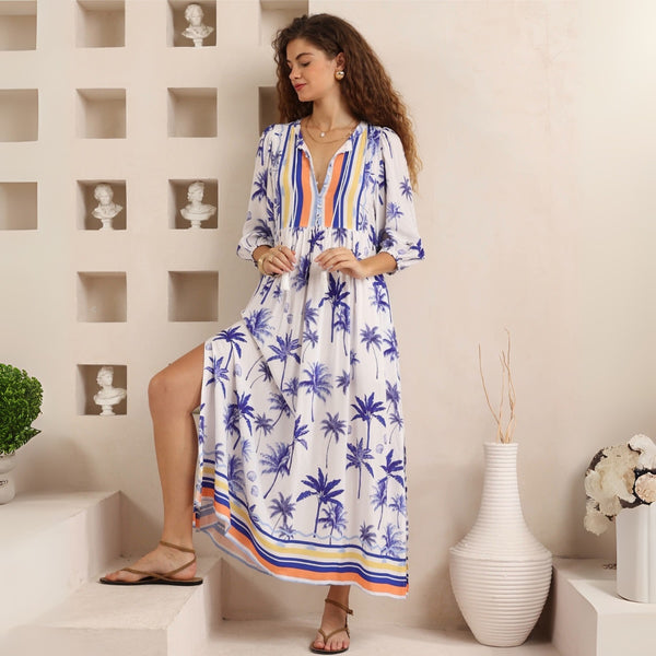 Santi Maxi Dress (Blue Palm)