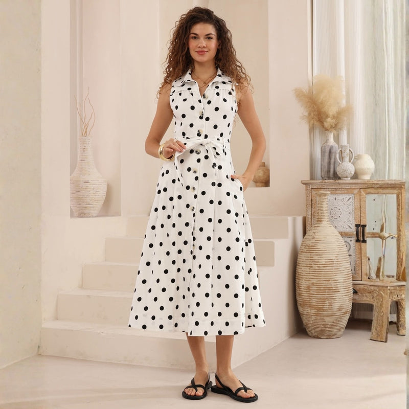 Sheridan Midi Dress (Black Spots)