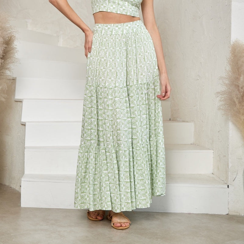 Sierra Maxi Skirt (Green/White)