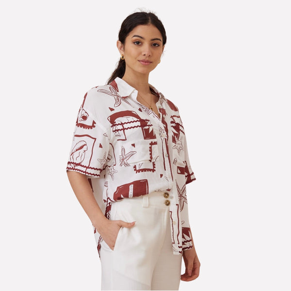 Terrassa Printed Shirt (Brown/White)