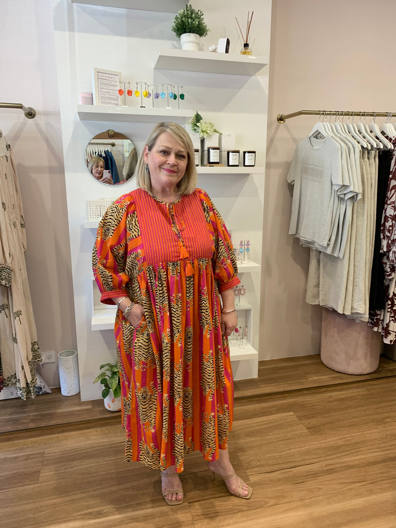 Jianna Tiger Dress (Orange)