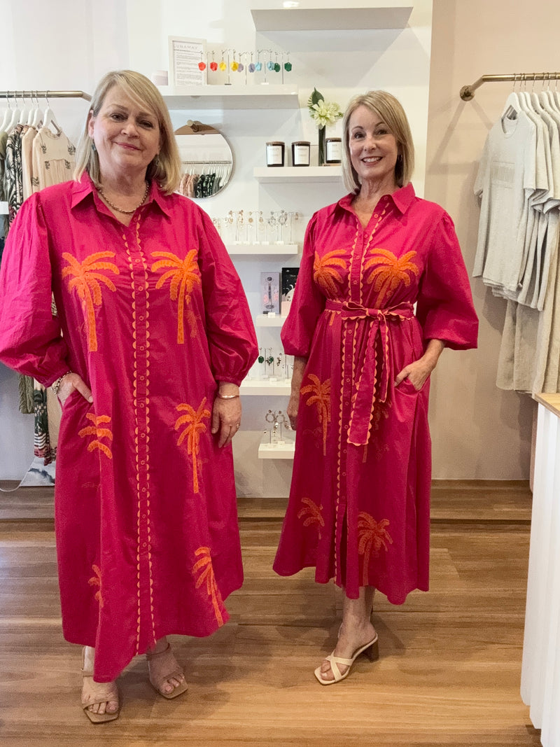 Paradise Palm Dress (Pink/Orange)