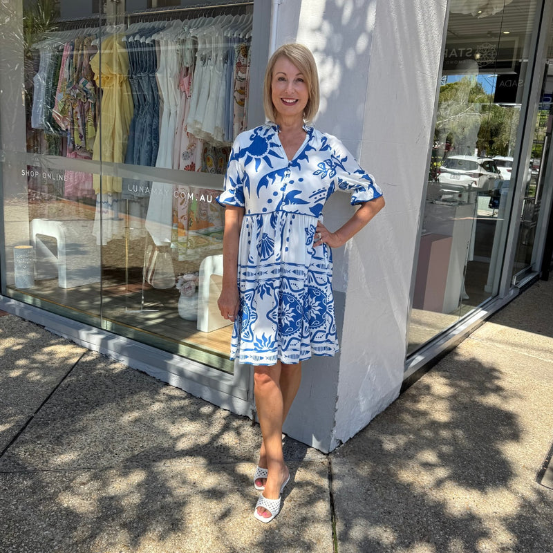 Brooklynn Dress (Blue/White)