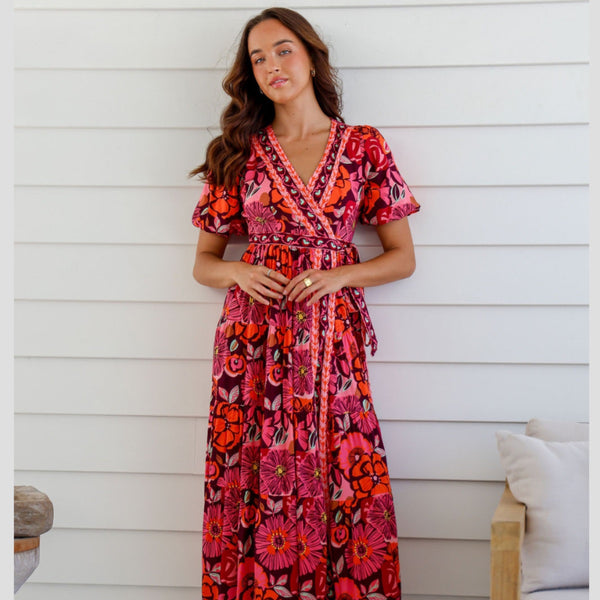 Caspian Floral Wrap Dress with a stunning pink floral print