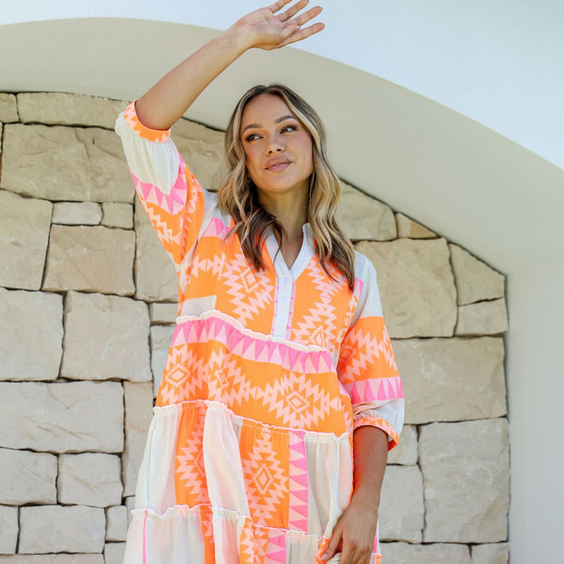 Sicily Boho Dress (Pink/Orange)