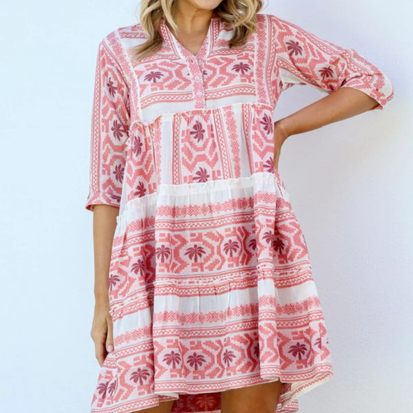 Sicily Boho Dress (Pink Palm)