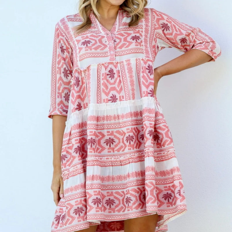 Sicily Boho Dress (Pink Palm)