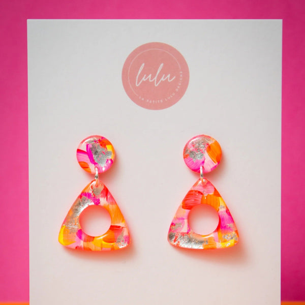 Neon Mirage Dangle Resin Earrings by La Petite Lulu Designs.