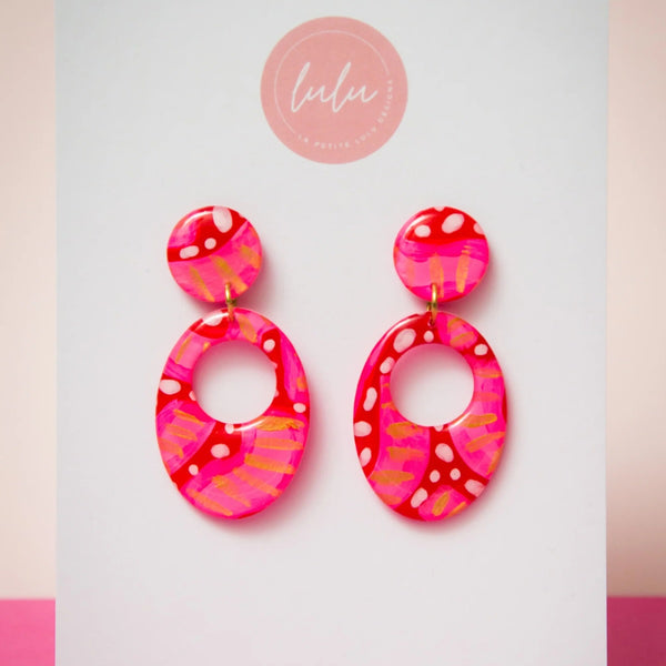 Pink Pulse Dangle Resin Earrings in pink, red, white and gold